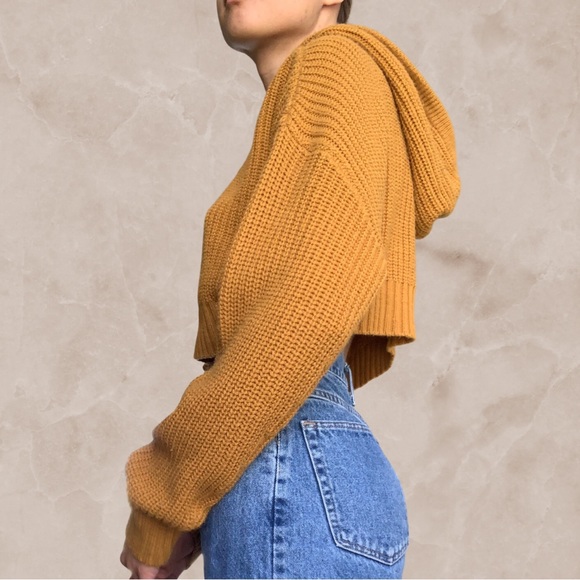 Cropped Mustard Yellow Hooded Sweater - Picture 3 of 3